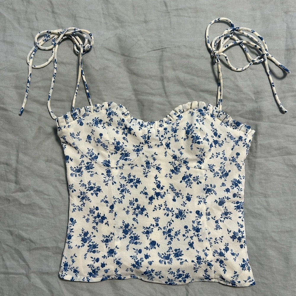 Reformation Blue Floral Crop Top